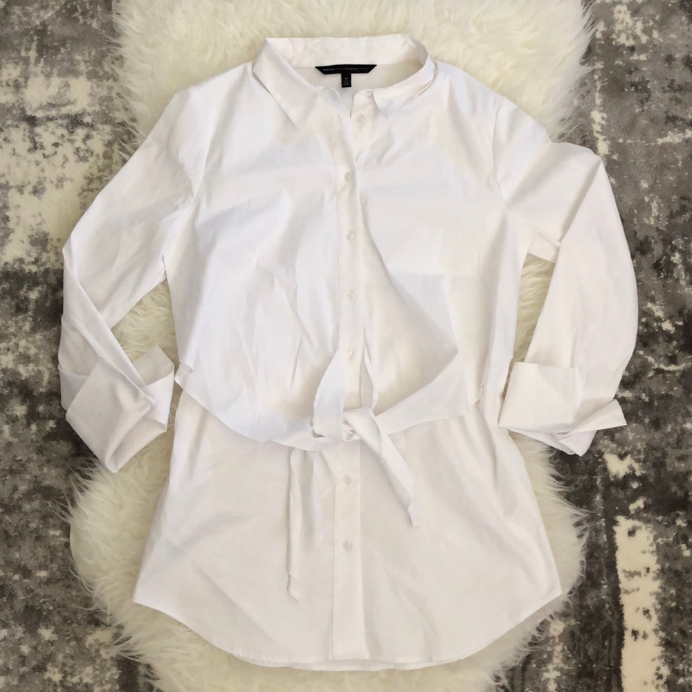 White House black market button down tie top